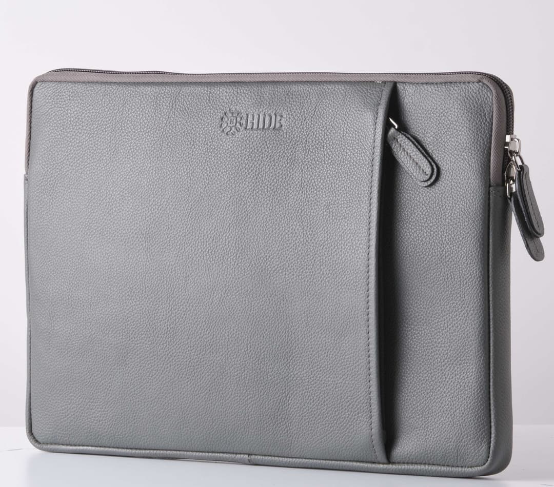 Vertex - Grey Leather Laptop Sleeve (Small)